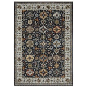 Ambrose Blue Doormat 3 ft. x 5 ft. Vintage Oriental Medallion Polyester Fringe Edge Indoor Area Rug