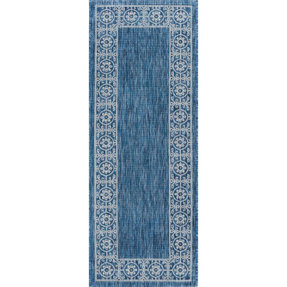 Tayse Rugs Veranda Border Indigo 3 ft. x 8 ft. Indoor/Outdoor Runner ...