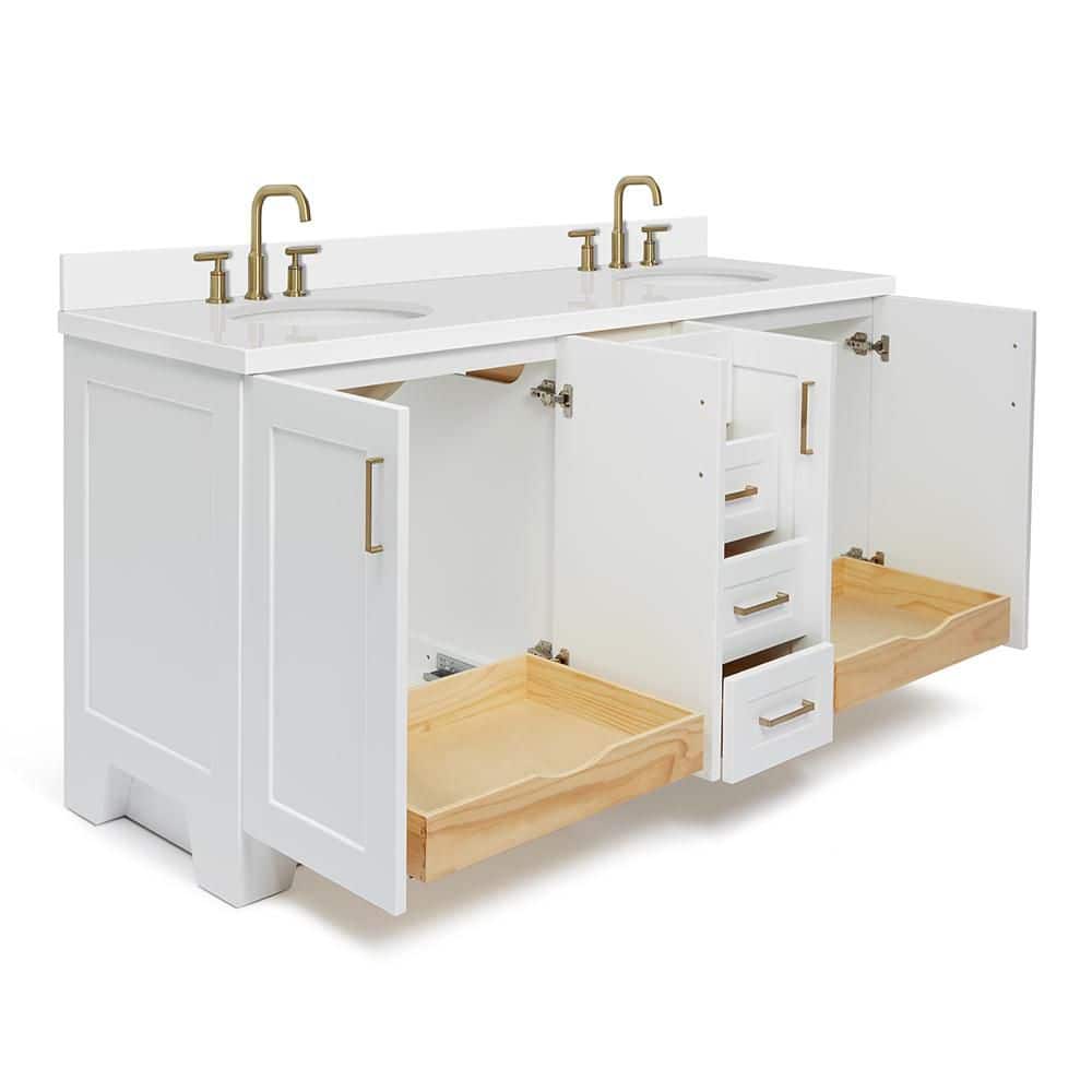 Taylor 73" White Freestanding Double Sink Bathroom Vanity with Quartz Top