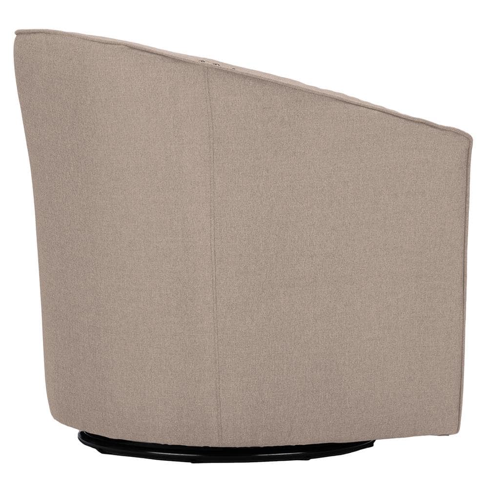 Classic Retro Beige Swivel Barrel Accent Chair with Nailhead Detail