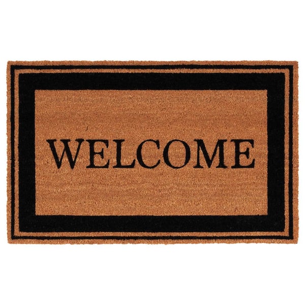 SAFAVIEH WELCOME Classic Border Natural/Black 2 ft. x 3 ft. Indoor/Outdoor Door Mat