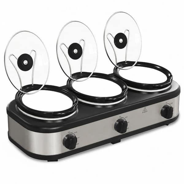 3-Pot Stainless Steel Triple Slow Cooker Buffet Server and Food Warmer, Silver, 4.5 qt.