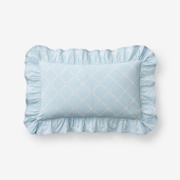 The Company Store Company Cotton Eyelet Ruffle Yarn-Dyed Blue 21 in. X 12 in. Lumbar Throw Pillow Cover