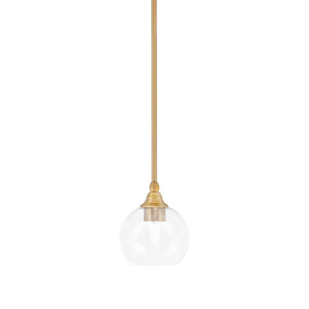 Sparta 100-Watt 1-Light New Age Brass Shaded Pendant Light Mini Pendant wit
