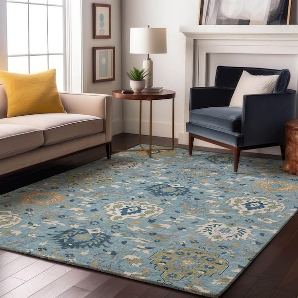 Mayfield Premium Machine Washable Abstract AMF1026 Sky 8 ft. x 10 ft. Area Rug