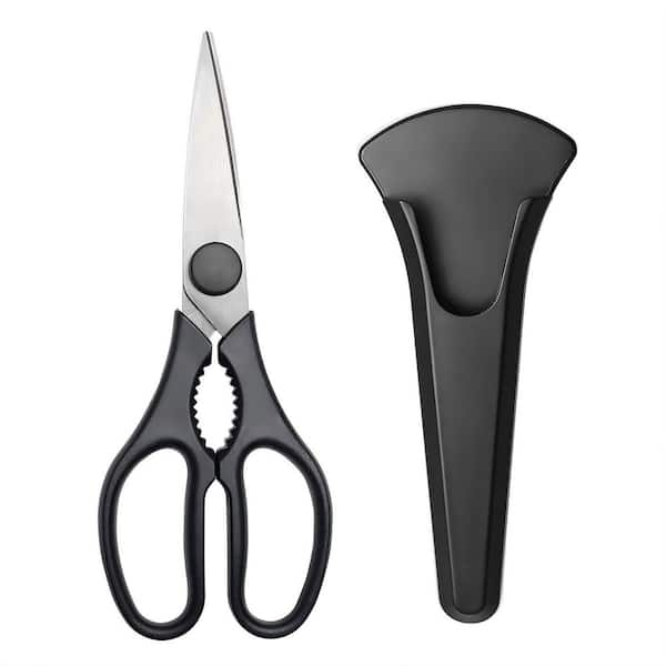 Heavy Duty Stainless Steel Kitchen Scissors with Magnetic Holder for for Meat, Vegetables, BBQ, Black