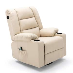 White Faux Leather Swivel Rocker Recliner