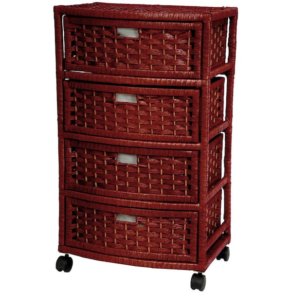4-Drawer Mahogany Natural Fiber Trunk