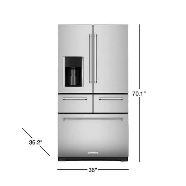 Kitchenaid 25 8 Cu Ft French Door Refrigerator In Stainless Steel With Platinum Interior Krmf706ess The Home Depot