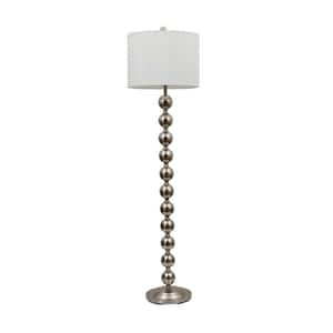 Repeat Stacked Ball 59 in. Brushed Steel Floor Lamp with Faux Silk Shade
