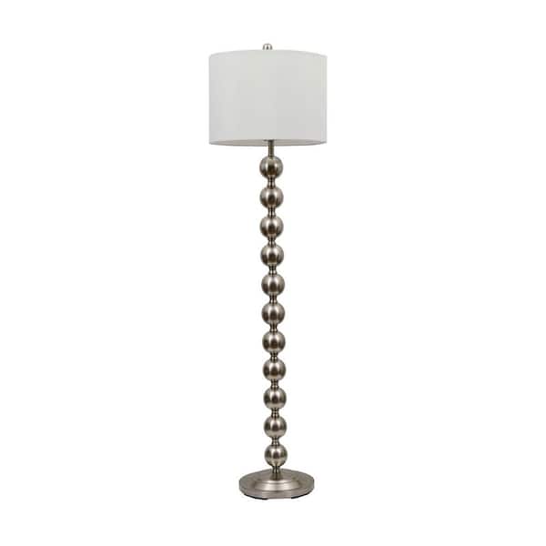 Decor Therapy Repeat Stacked Ball 59 in. Brushed Steel Floor Lamp with Faux Silk Shade