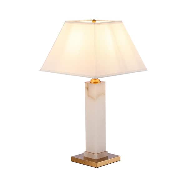 Unbranded Shamira 30 in. Alabaster White and Gold Metal Table Lamp for Bedroom with Rectangular Fabric Shade