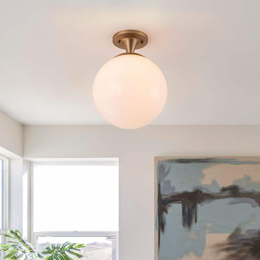 ZYZWMB 11 in. 1-Light Brushed Brass Globe Semi-Flush Mount Ceiling