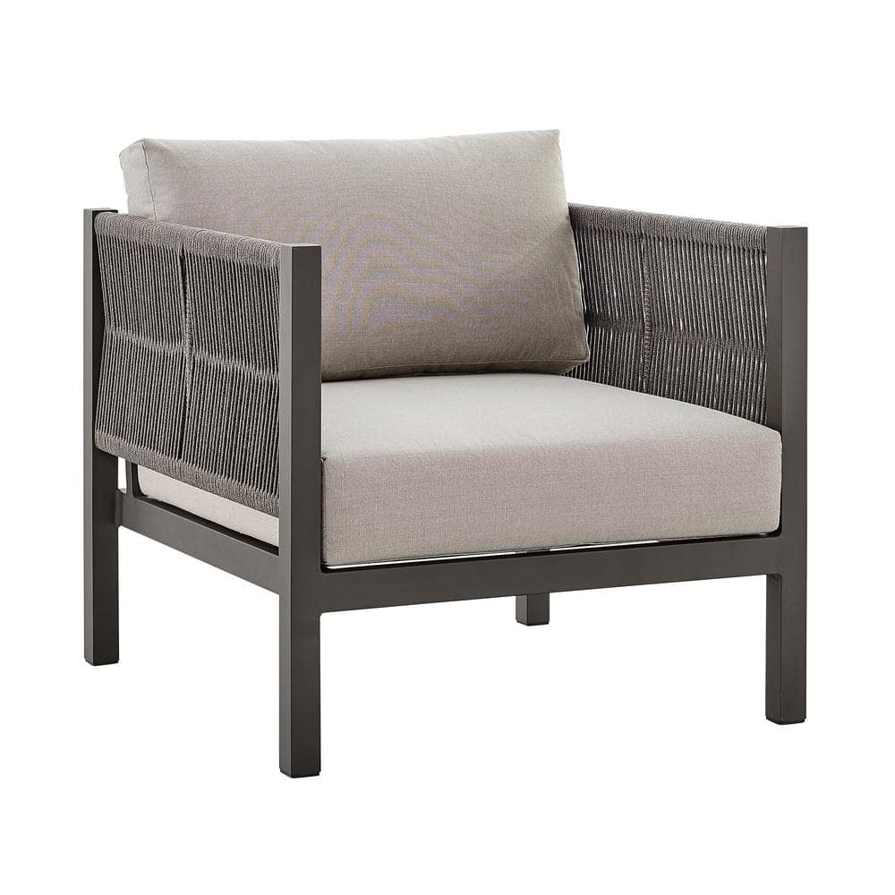 Mareike Gray Aluminum and Rope Outdoor Lounge Chair with Cushions