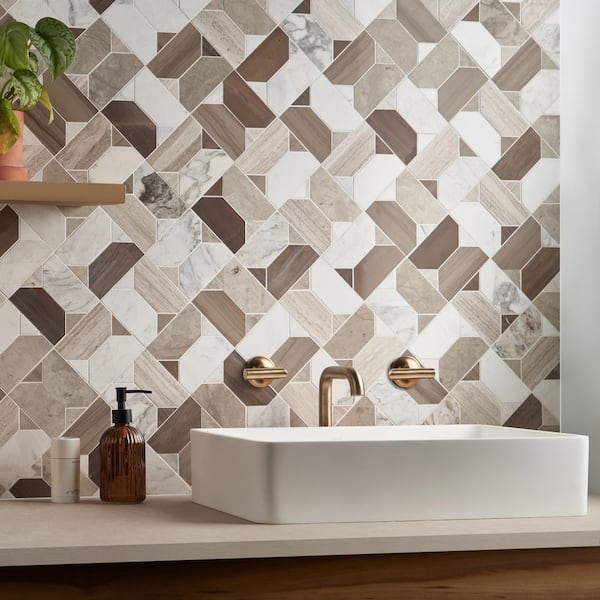 Sheba Russet Brown 12.83 in. x 12.83 in. Polished Marble Luxury Mosaic Floor and Wall Tile 1.14 sq. ft./Each