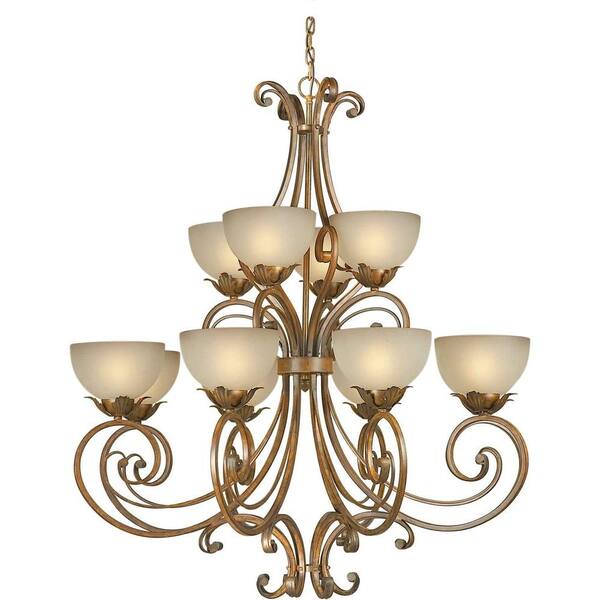 Forte Lighting 12 Light Chandelier Rustic Sienna Finish Shaded Umber Glass-DISCONTINUED