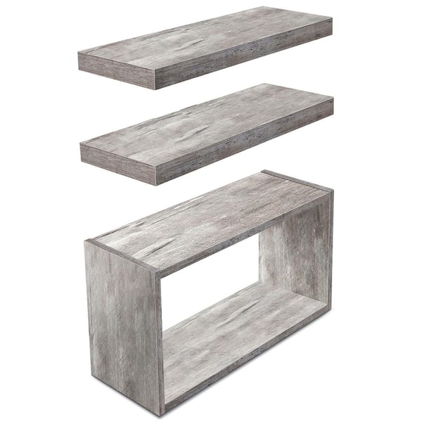 Sorbus Floating Shelves and Box for Wall 3 Pack- 16 in. W x 5.5 in. D Gray Decorative Wall Shelf
