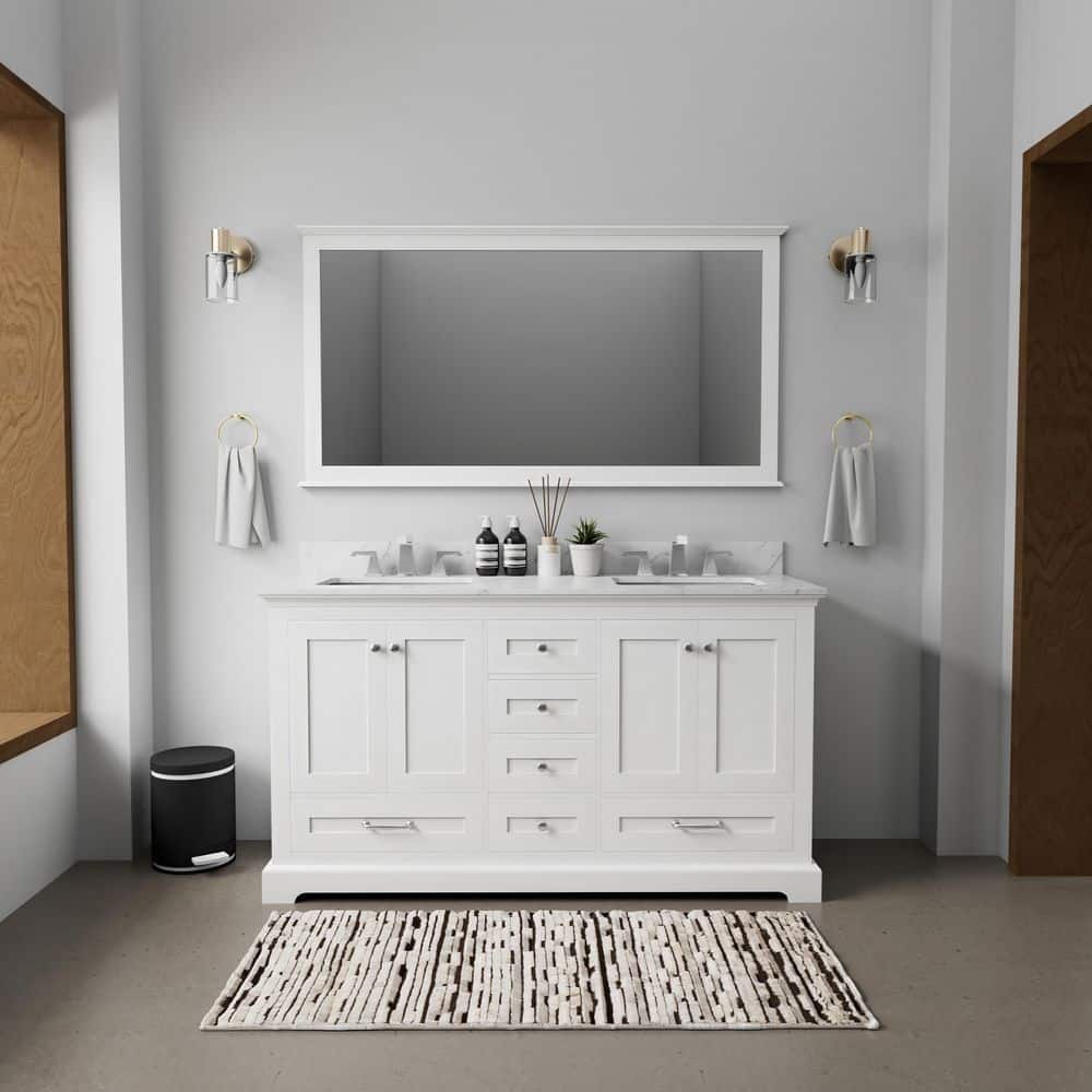 Dukes 60-Inch White Double Freestanding Vanity with Nickel Hardware