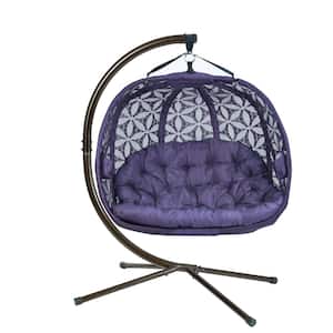 5.5 ft. x 4 ft. Free Standing Hanging Cushion Pumpkin Chair Hammock with Stand in Purple Flower of Life