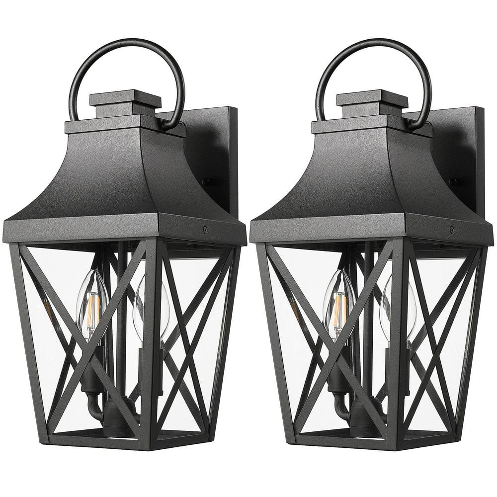 16 in. Black Outdoor Hardwired Wall Lantern Scone Exterior Wall Light Fixture with No Bulbs Included (2-Pack) price history on PriceWatchPro