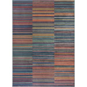 Tulsa2 Nampa Blue Red 3 ft. 11 in. x 5 ft. 3 in. Tribal Stripes Geometric Pattern Distressed Area Rug