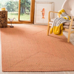 Braided Rust Orange 3 ft. x 4 ft. Border Solid Color Area Rug