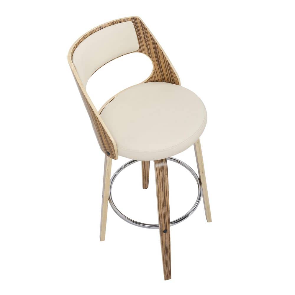 Cecina 30'' Zebra Wood and Cream Faux Leather Swivel Barstool Set