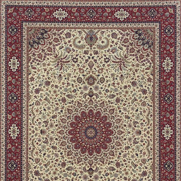 8' Round Ivory, Green Oriental Washable Area Rugs Runner Rug