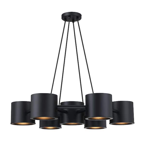 Designers Fountain Fleur Oasis 7-Light Matte Black Industrial Cannister Chandelier for Entryways