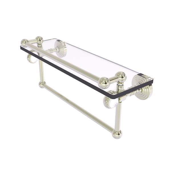 Allied Brass Pacific Grove 16 in. W x 6.8 in. H x 5.5 in. D Glass Rectangular Shelf in Polished Nickel with T. Bar and Twist Accents