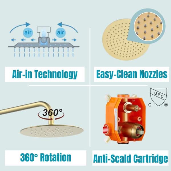 1-Spray 10 in. Wall Mount Fixed and Handheld Dual Shower Head 2.5 GPM in Brushed Gold