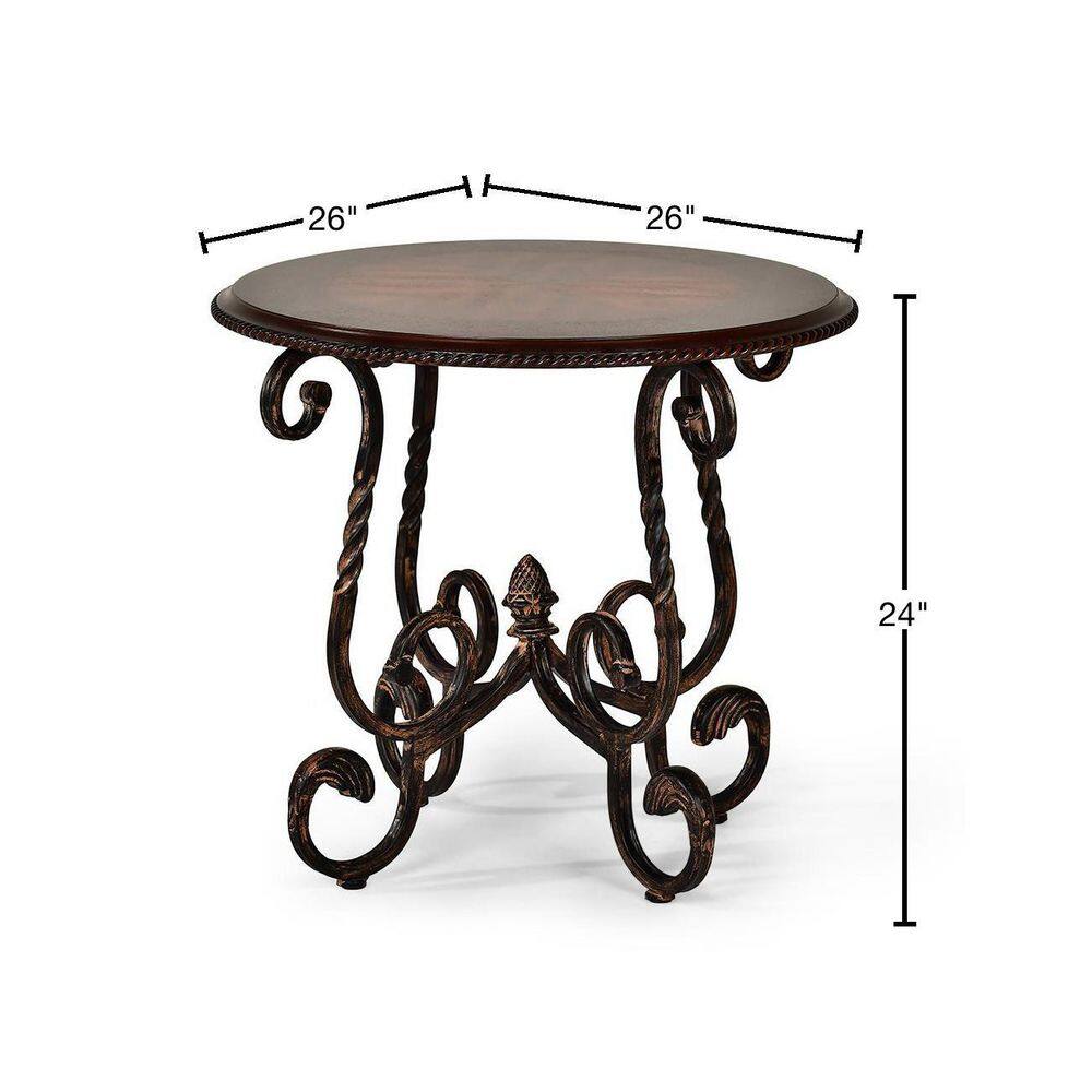 Crowley Round Cherry Wood and Metal End Table