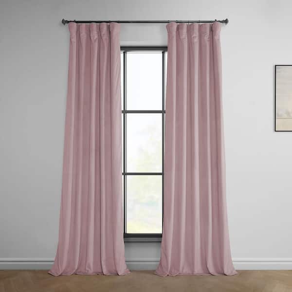 Exclusive Fabrics & Furnishings Ballet Pink Velvet Rod Pocket Room Darkening Curtain - 50 in. W x 108 in. L Single Panel Window Velvet Curtain