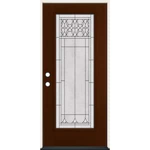 36 in. x 80 in. Right-Hand Full View Selwyn Decorative Glass Amaretto Fiberglass Prehung Front Door