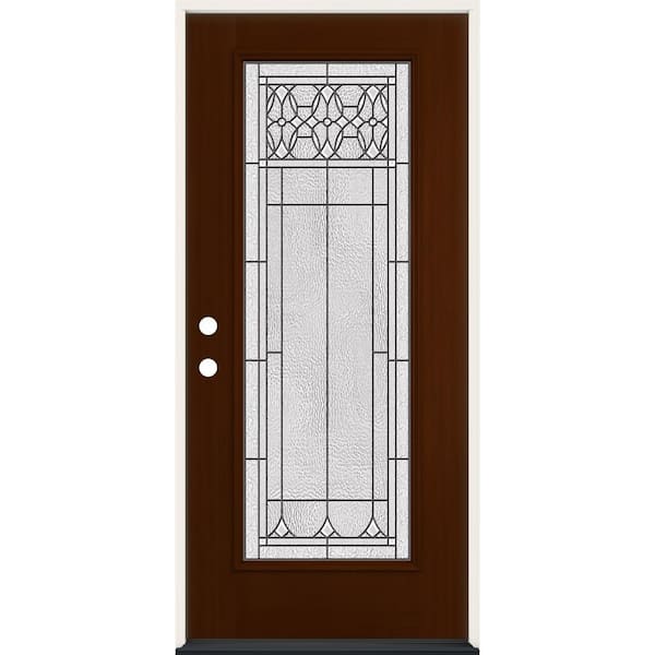 JELD-WEN 36 in. x 80 in. Right-Hand Full View Selwyn Decorative Glass Amaretto Fiberglass Prehung Front Door