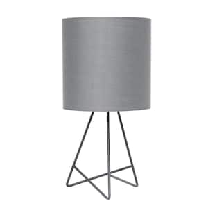 13.5 in. Gray Down to the Wire Table Lamp with Gray Fabric Shade