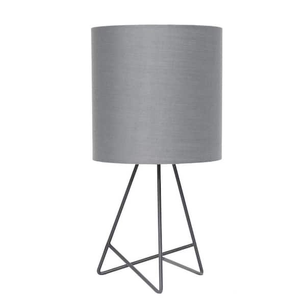 Simple Designs 13.5 in. Gray Down to the Wire Table Lamp with Gray Fabric Shade