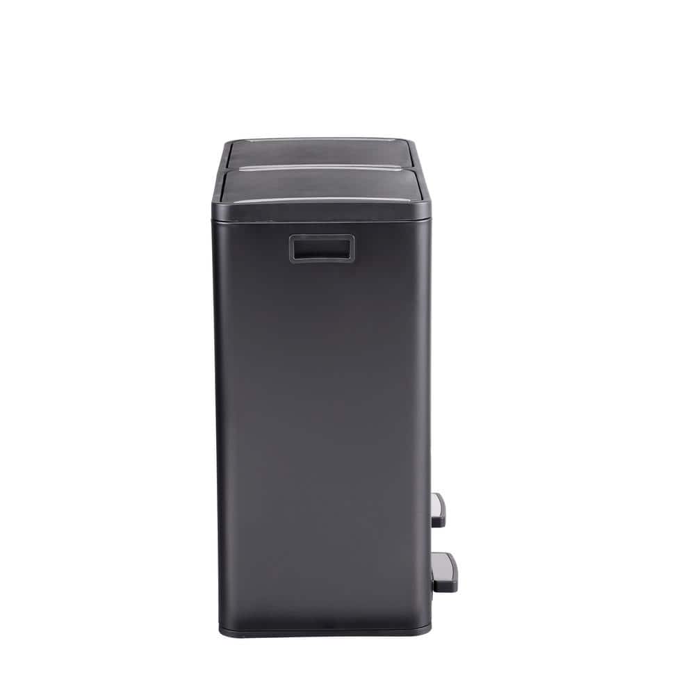 Large Black Stainless Steel Dual Compartment Trash and Recycling Bin
