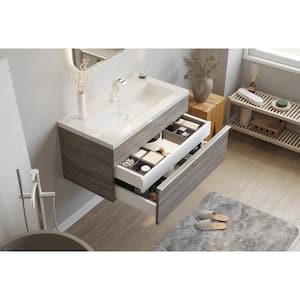 Trough 30 in. W x 16 in. D x 15 in. H Single Sink Wall Bathroom Vanity in Dorato with Cultured Marble Top in White