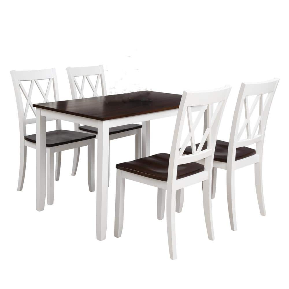 Donason 5-Piece Rectangular Wood Top White and Cherry Dining Table Set ...