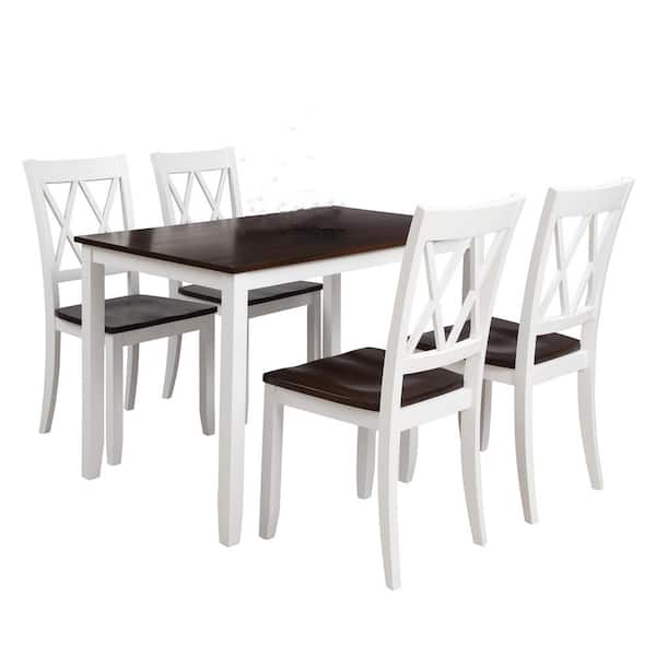 Donason 5-Piece Rectangular Wood Top White and Cherry Dining Table Set