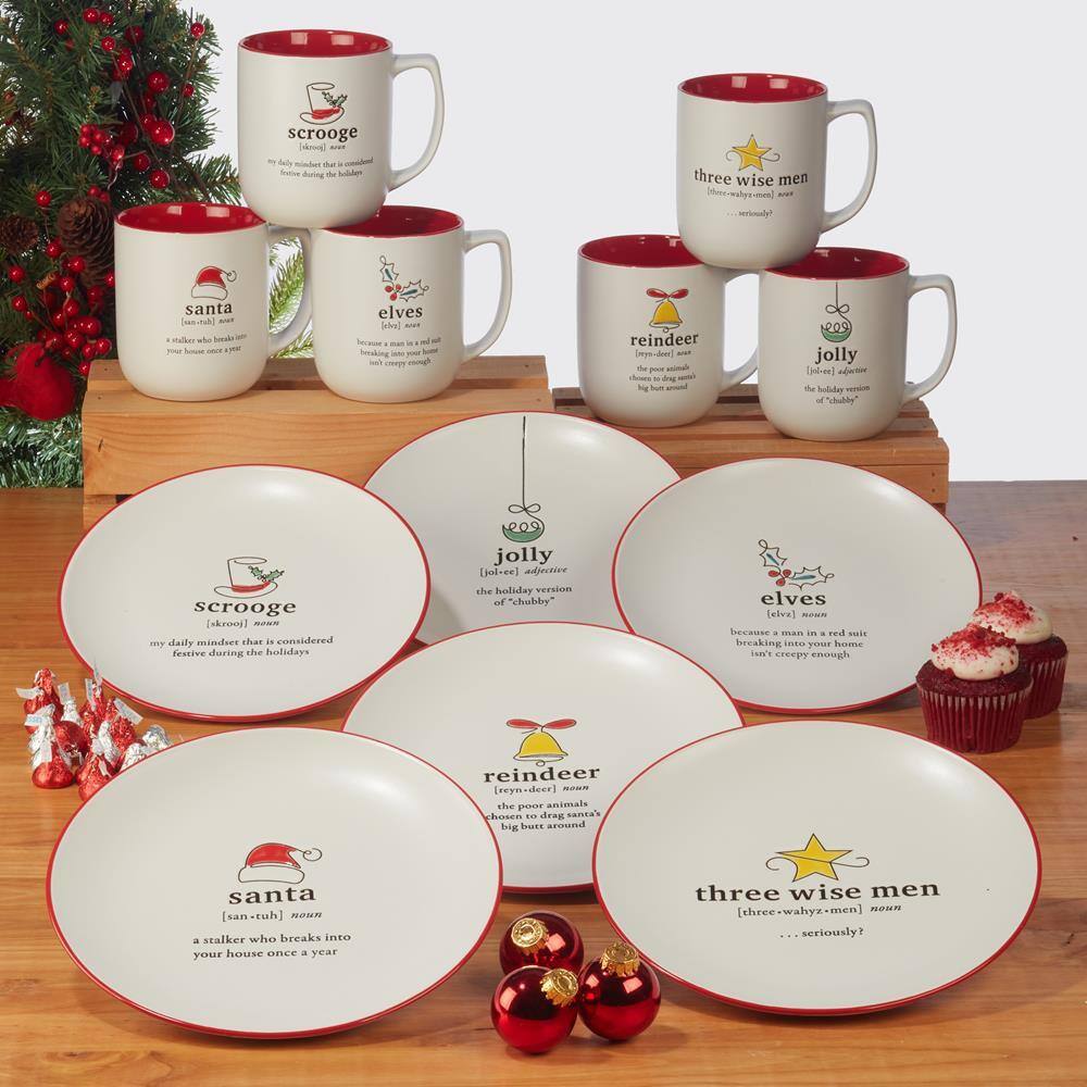 Christmas Fun Sayings Ceramic Dessert Plates Set, 8.25"