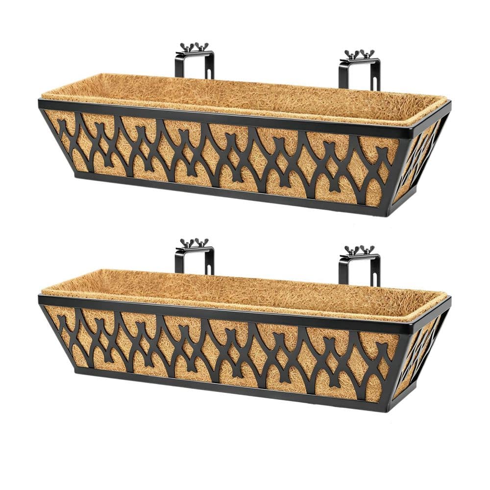 24 in. Black Window Boxes Planters, Railing Planter Box with Coco Liners and Adjustable Brackets for Outdoor (2-Pack) price history on PriceWatchPro