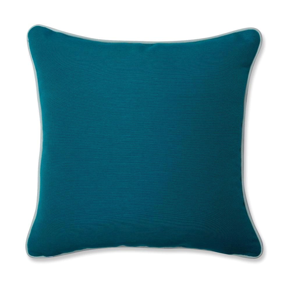 Teal and Off-White Embroidered Square Throw Pillow