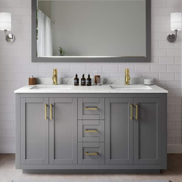 Wyndham Collection Miranda 60 in. W x 22 in. D x 33.75 in. H Double Bath Vanity in Dark Gray with Giotto Quartz Top