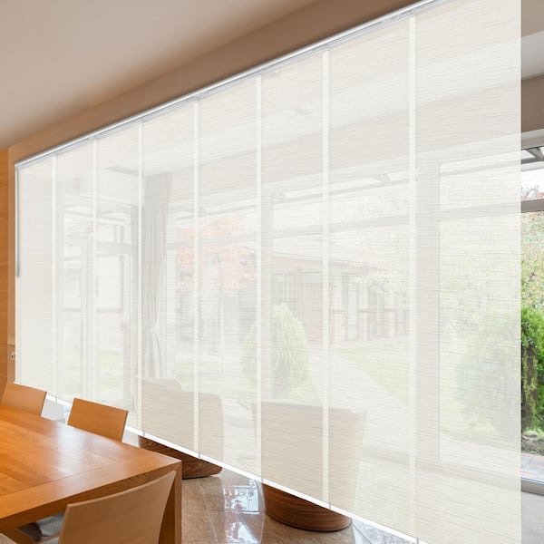 EMOH Ornate Alabaster 130 in. - 175 in. W x 116 in. L Adjustable 8-Panel White Double Rail Panel Track with 23.5 in. Slates