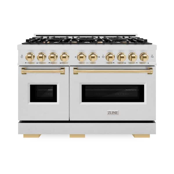 ZLINE Kitchen and Bath Classic 48 in. 8-Burner Dual Fuel Range with Double Oven in Fingerprint Resistant Stainless Steel and Polished Gold