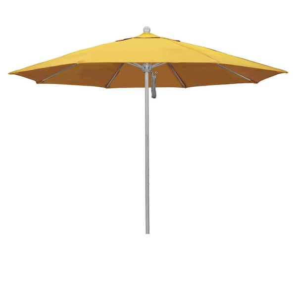 11 ft. Grey Woodgrain Aluminum Market Patio Umbrella with Fiberglass Ribs Pulley Lift in Yellow Pacifica
