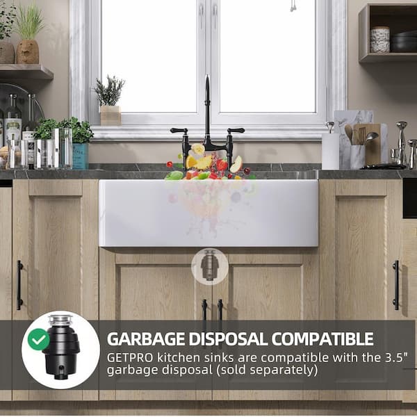 Getpro 33 in. Apron Front Kitchen Sink Single Bowl White
