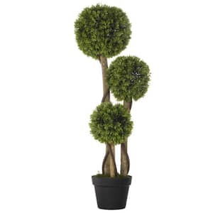 1pc 35 .50 in. Light Green Artificial 3 Ball Boxwood Topiary Tree for Home Decor Outdoor & Indoor